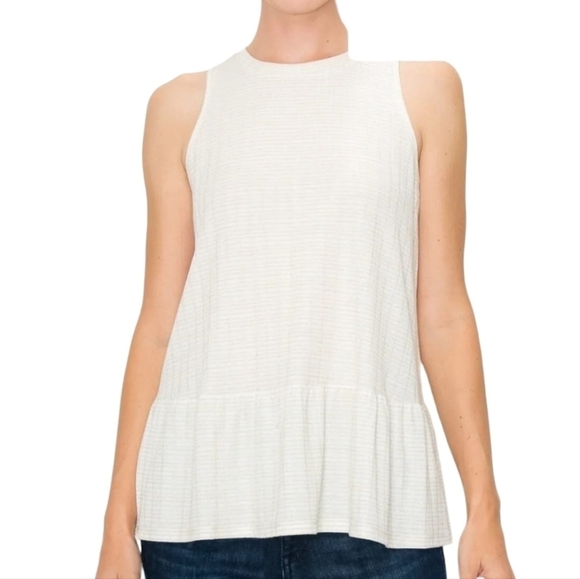 W5 | Women's White and Gold Metallic Sleeveless Ruffle Peplum Top (Size XL) - Picture 1 of 14